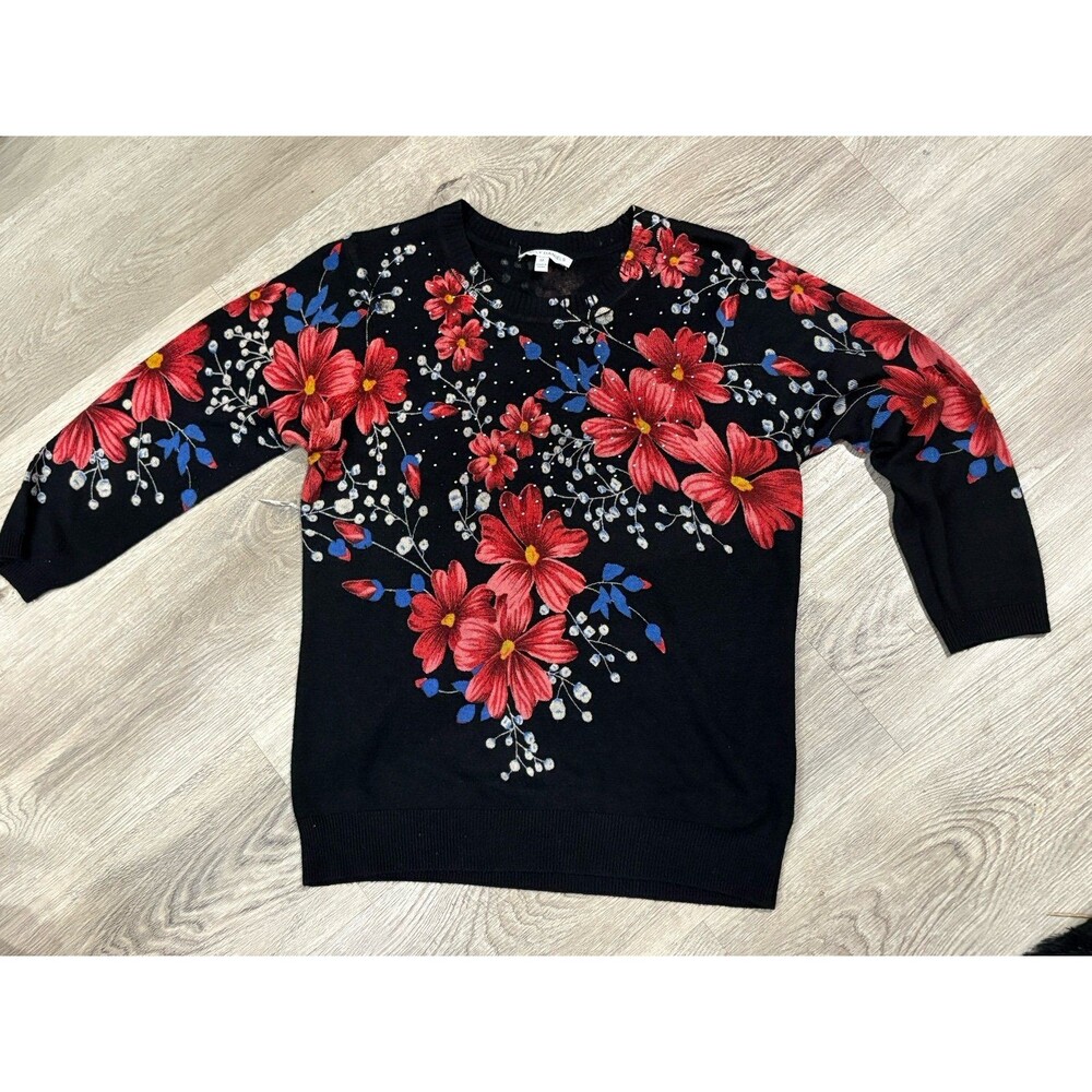 Emily Daniels floral sweater with rhinestones size M EUC
